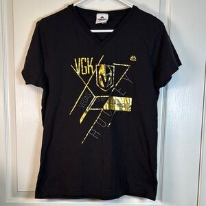 NHL VGK Vegas Golden Knights Black Gold V-Neck Hockey Shirt Size Large EUC #2910